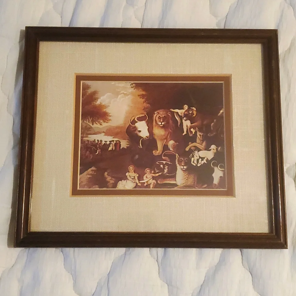 Peaceable Kingdom Museum Print Brown Custom Framed Animal Theme Vintage